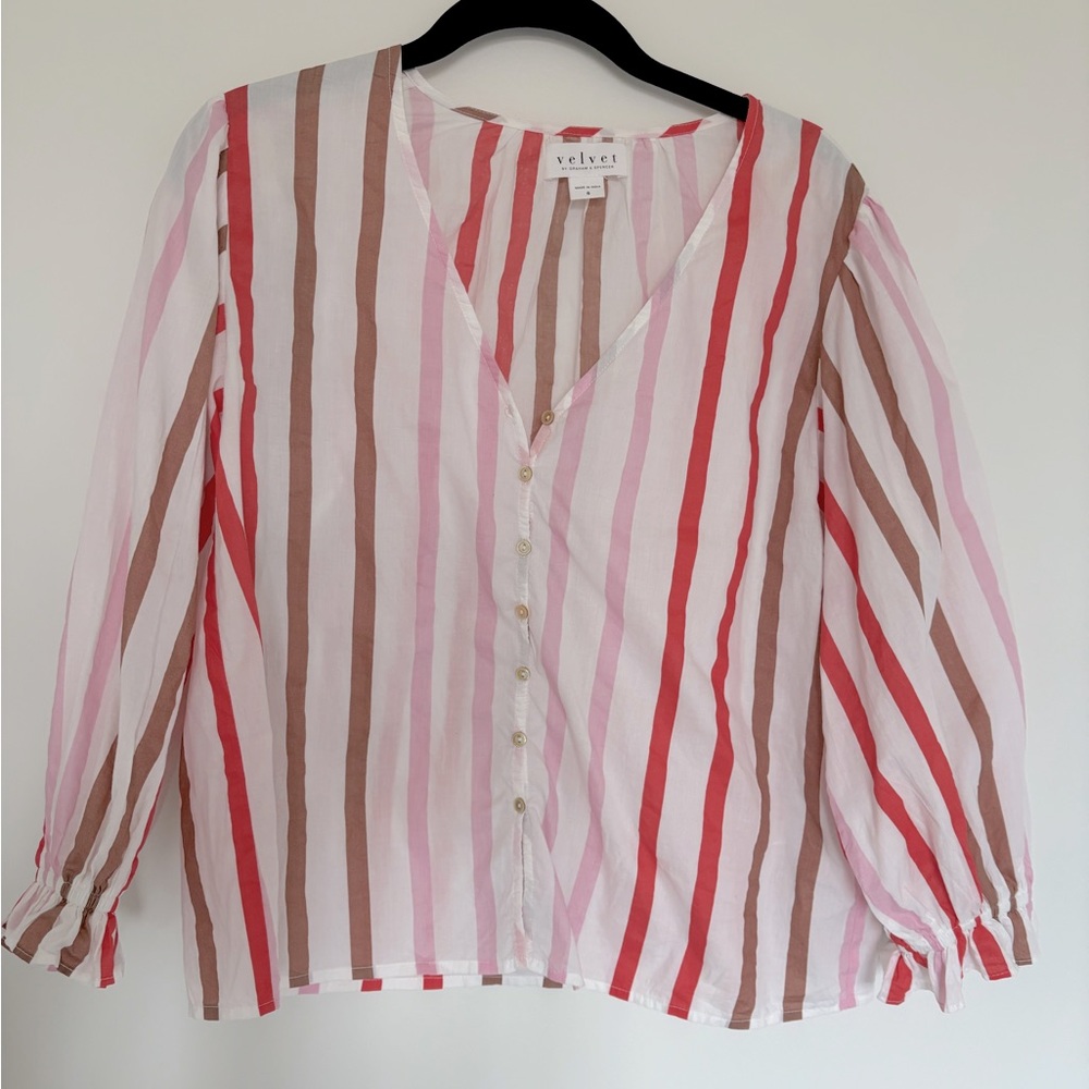 Velvet by Graham and Spencer small striped cotton top shirt